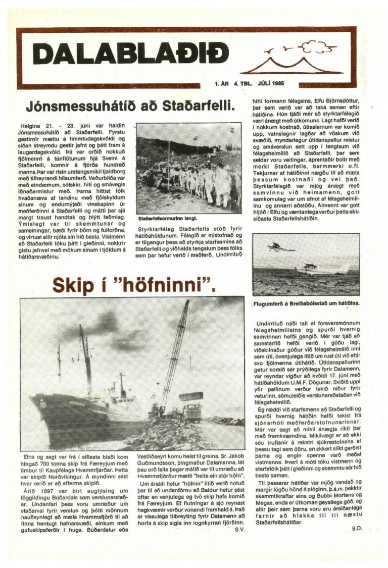 Forsíða Dalablaðsins, 4. tölublað 1985
