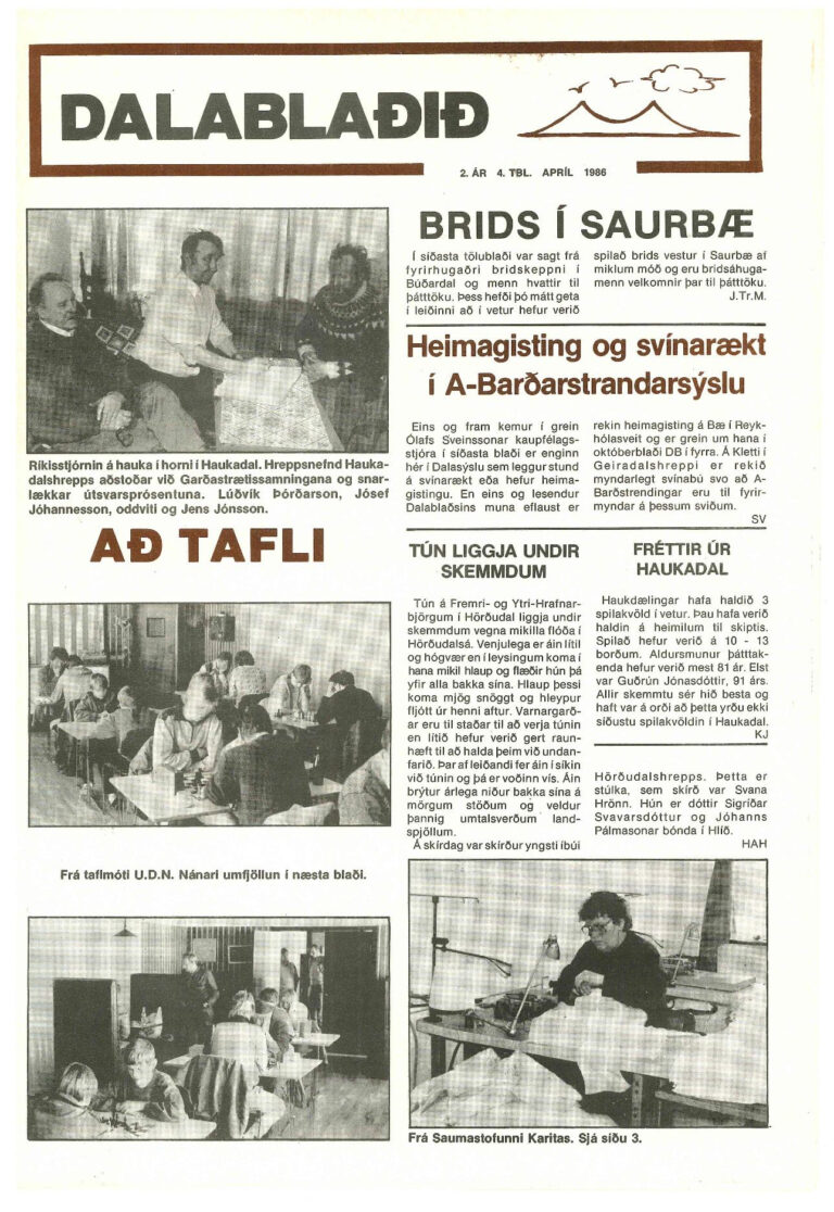 Forsíða Dalablaðsins, 4. tölublað 1986