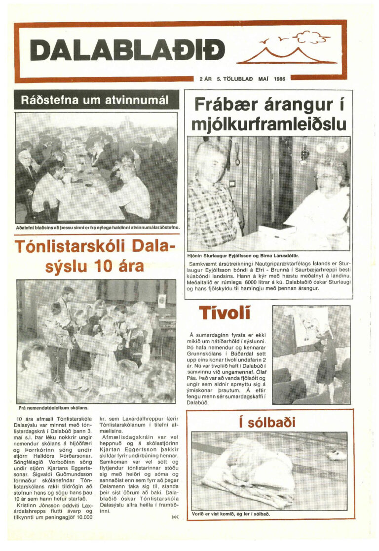 Forsíða Dalablaðsins, 5. tölublað 1986