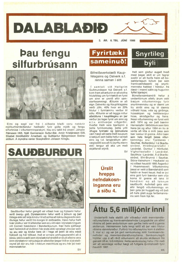 Forsíða Dalablaðsins, 6. tölublað 1986