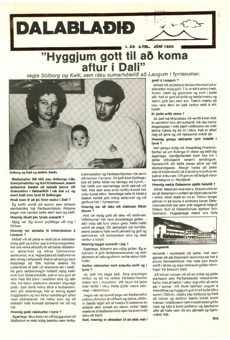 Forsíða Dalablaðsins, 3. tölublað 1985